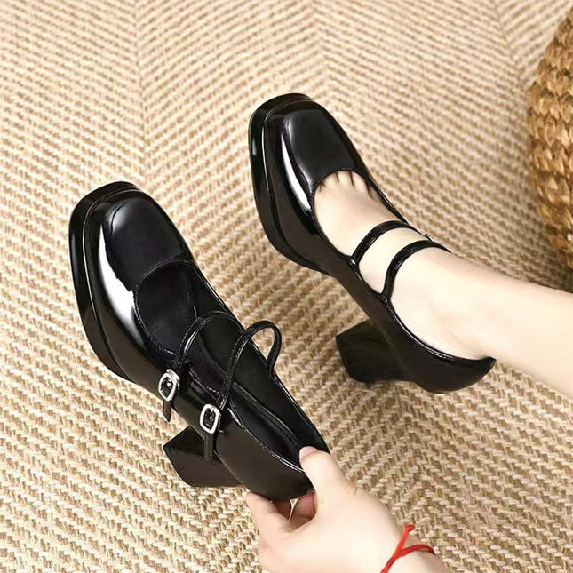 Shoeswoon Trendy Double Strap Square Toe Mary Jane Platform High Heels
