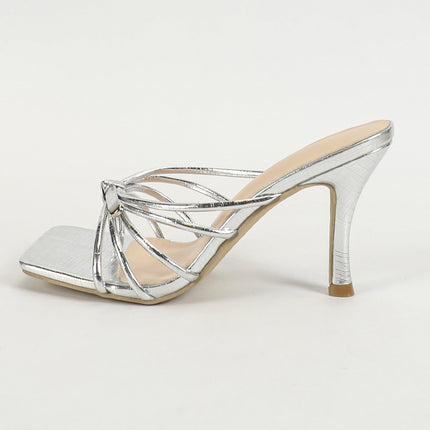 Shoeswoon Strappy Square Toe Stiletto Slide Heels