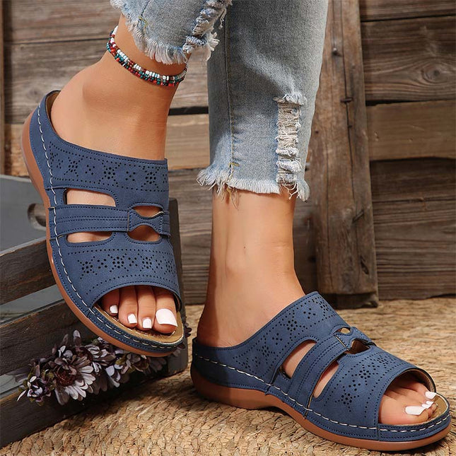Shoeswoon Casual Hollow Open Toe Comfort Flat Slide Sandals