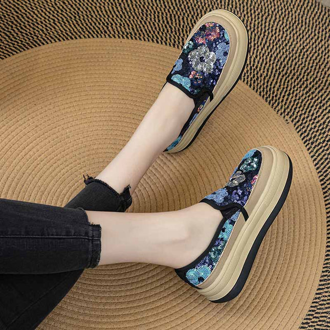 Shoeswoon Sparkly Glitter Thick Sole Casual Loafer Sneakers