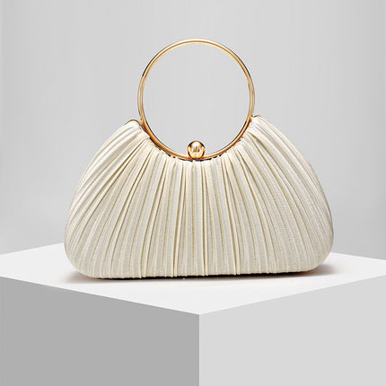 Shoeswoon Pleated Metal Ring Handle Evening Clutch
