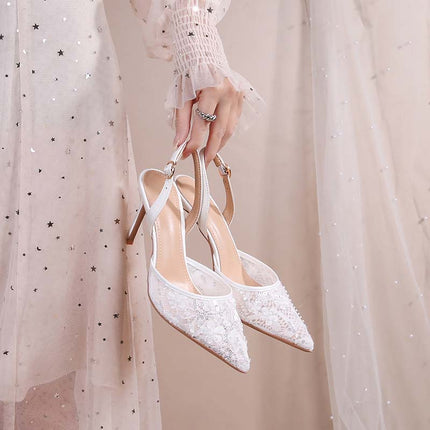 Shoeswoon Sheer Mesh Love Pattern Slingback Stiletto High Heels