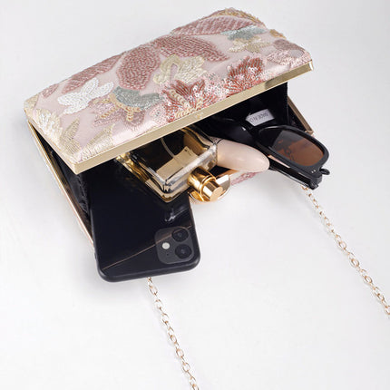 Shoeswoon Elegant Floral Embroidered Sequin Beaded Box Evening Clutch