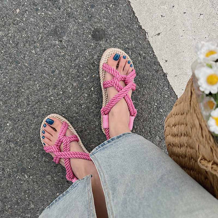 Shoeswoon Bohemian Woven Rope Crisscross Flat Sandals