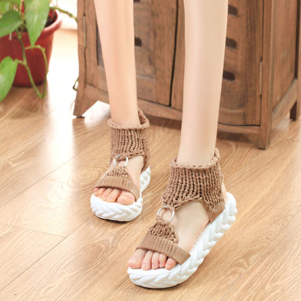 Shoeswoon Comfy Braided Ankle Strap Open Toe Summer Flat Sandals
