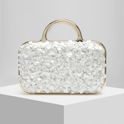 Shoeswoon Dazzling Petal Sequin Frame Metal Handle Evening Clutch