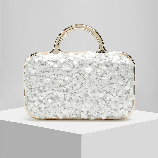 Shoeswoon Dazzling Petal Sequin Frame Metal Handle Evening Clutch
