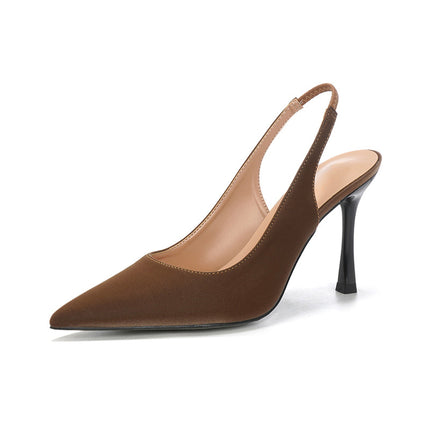 Shoeswoon Effortless Chic Pointed Toe Satin Slingback Stiletto Mule Heels
