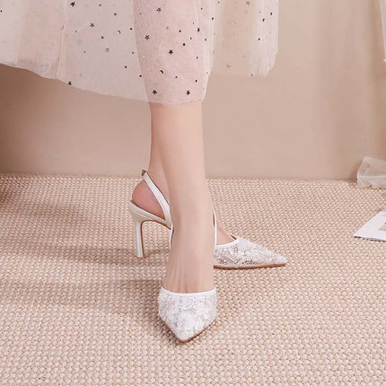 Shoeswoon Sheer Mesh Love Pattern Slingback Stiletto High Heels