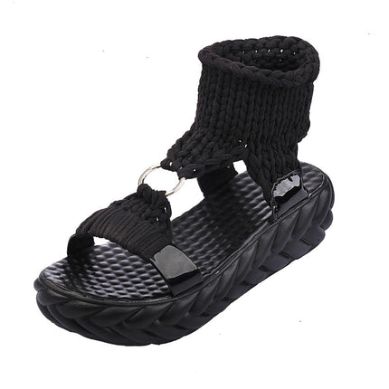 Shoeswoon Comfy Braided Ankle Strap Open Toe Summer Flat Sandals