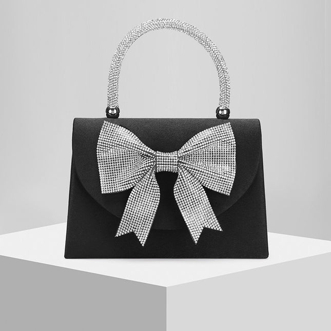 Shoeswoon Chic Large Crystal Bow Diamond Handle Evening Clutch
