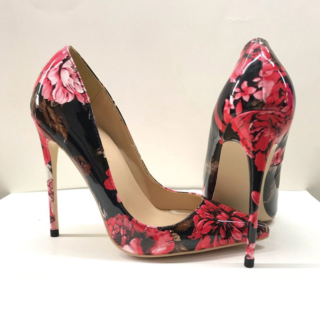 Shoeswoon Romantic Floral Low-Vamp Pointed Toe Stiletto High Heels