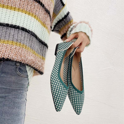 Shoeswoon Pointed Toe Houndstooth Knit Casual Women Ballet Flats