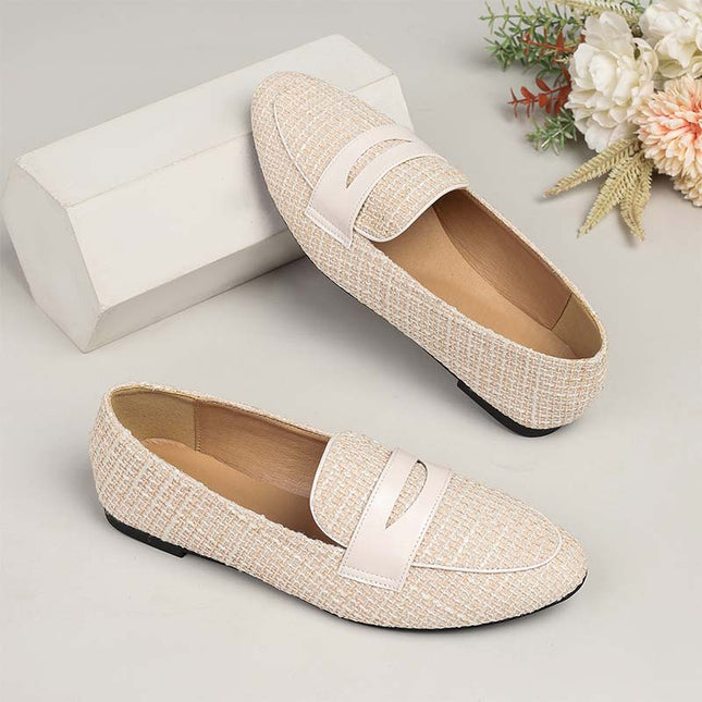 Shoeswoon Tweed Patchwork Almond Toe Penny Loafers