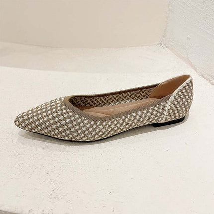 Shoeswoon Pointed Toe Houndstooth Knit Casual Women Ballet Flats