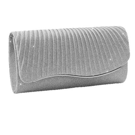 Shoeswoon Sparkly Pleated Glitter Wave Trim Evening Clutch