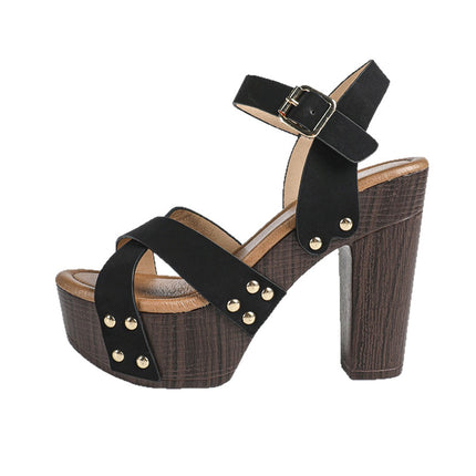 Shoeswoon Studded Detail Crisscross Band Ankle Strap Summer Platform Sandals