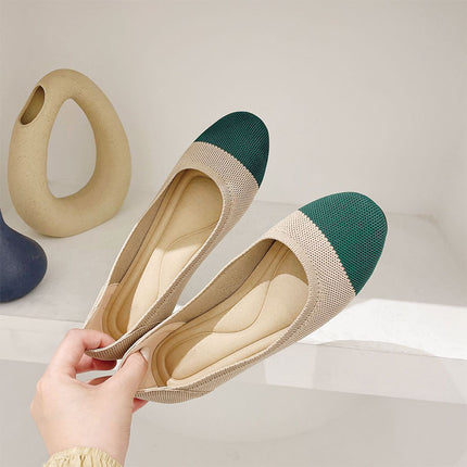 Shoeswoon Round Toe Color Block Knit Slip On Women Ballet Flats