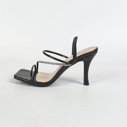 Shoeswoon Crystal Strap Square Toe Heeled Sandals