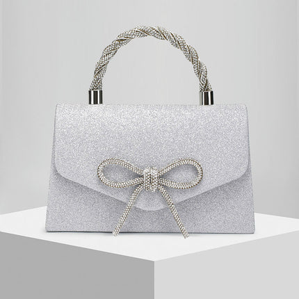 Shoeswoon Dazzling Crystal Bow Twist Handle Formal Evening Clutch