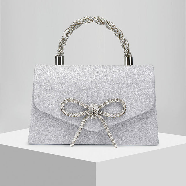 Shoeswoon Dazzling Crystal Bow Twist Handle Formal Evening Clutch
