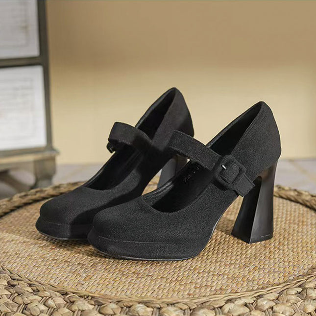 Shoeswoon Retro Buckle Strap Mary Jane Chunky Platform Heels