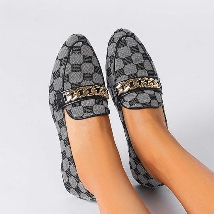 Shoeswoon Plaid Pattern Gold Chain Decor Slip On Loafers