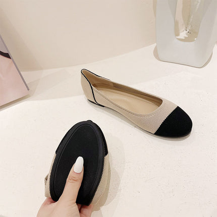 Shoeswoon Round Toe Color Block Knit Slip On Women Ballet Flats