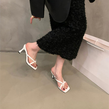 Shoeswoon Elegant Slip On Open Back Dressy Stiletto Slide Heels