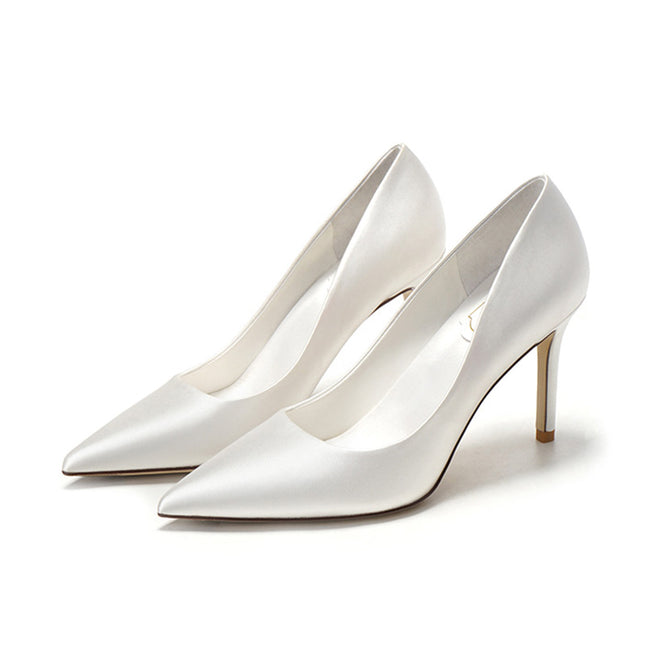 Shoeswoon Classic Smooth Satin Pointed Toe Formal Dress Wedding Heels