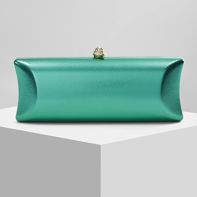 Shoeswoon Structured Saffiano Box Clutch with Rhinestone Lock