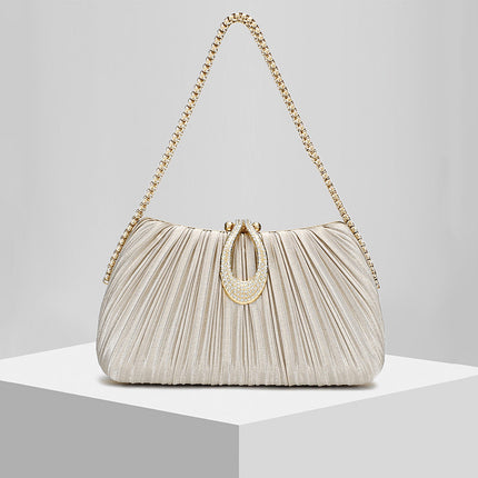Shoeswoon Pleated Rhinestone Buckle Evening Clutch
