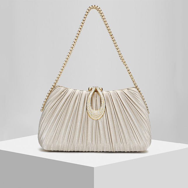 Shoeswoon Pleated Rhinestone Buckle Evening Clutch