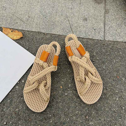 Shoeswoon Bohemian Woven Rope Crisscross Flat Sandals