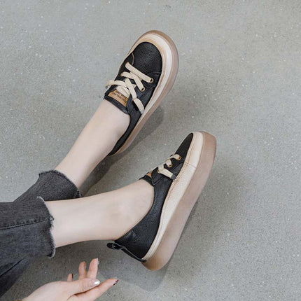 Shoeswoon Soft Genuine Leather Low Top Walking Sneakers