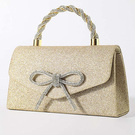 Shoeswoon Dazzling Crystal Bow Twist Handle Formal Evening Clutch