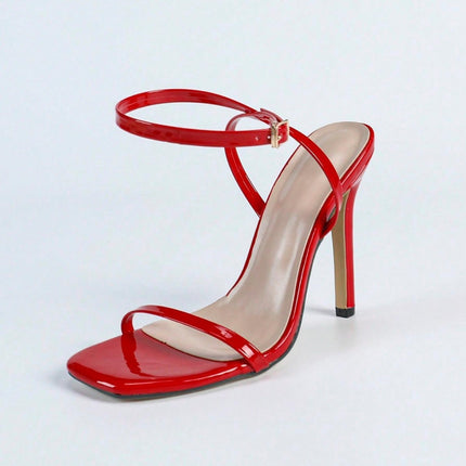Shoeswoon Patent Leather Square Toe High Heel Sandals