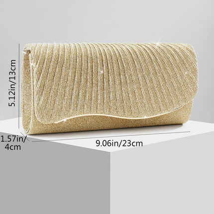 Shoeswoon Sparkly Pleated Glitter Wave Trim Evening Clutch