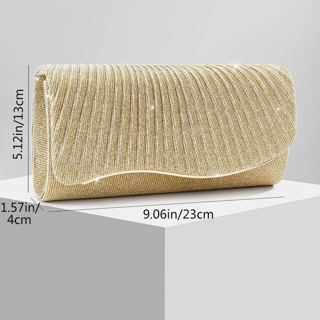Shoeswoon Sparkly Pleated Glitter Wave Trim Evening Clutch