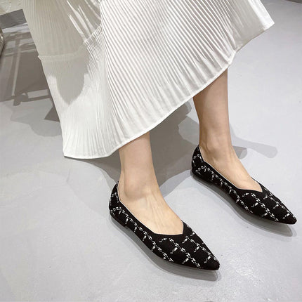 Shoeswoon Pointed Toe Multi Pattern Knit Women Ballet Flats