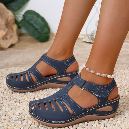 Shoeswoon Closed Toe Cutout Adjustable Strap Casual Flat Sandals