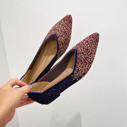 Shoeswoon Pointed Toe Multi Pattern Knit Women Ballet Flats