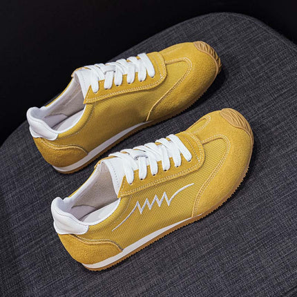 Shoeswoon Mesh Panel Leather Retro Lace Up Sneakers