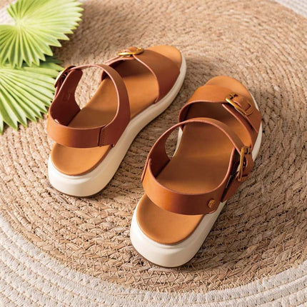 Shoeswoon Double Buckle Adjustable Strap Casual Platform Flat Sandals