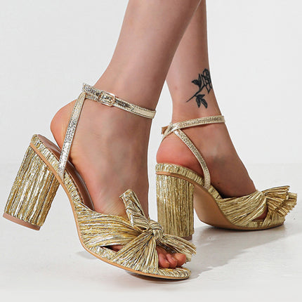 Shoeswoon Gorgeous Bow Round Toe Buckle Ankle Chunky Heel Sandals