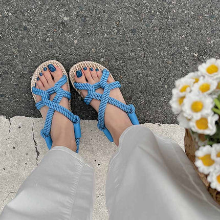Shoeswoon Bohemian Woven Rope Crisscross Flat Sandals