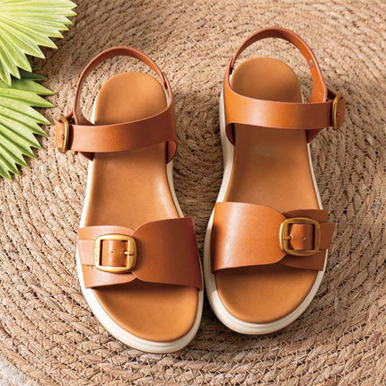 Shoeswoon Double Buckle Adjustable Strap Casual Platform Flat Sandals