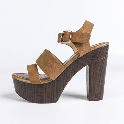 Shoeswoon Multi Strap Adjustable Buckle Ankle Chunky Wood Platform Sandals