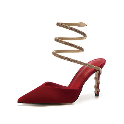 Shoeswoon Chic Pointed Toe Glitter Wrap Around Stiletto Heels