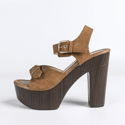 Shoeswoon Adjustable Dual Buckle Ankle Strap Retro Chunky Platform Sandals
